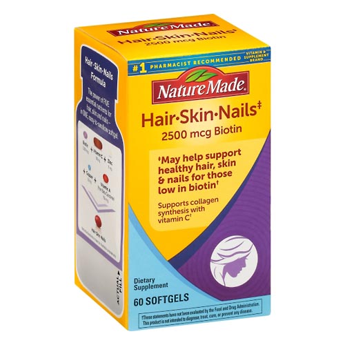 Image for Nature Made Hair/Skin/Nails, 2500 mcg Biotin, Softgels,60ea from PAX PHARMACY