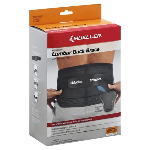 Image for Mueller Back Brace, Lumbar, Adjustable, Maximum Support Level,1ea from PAX PHARMACY