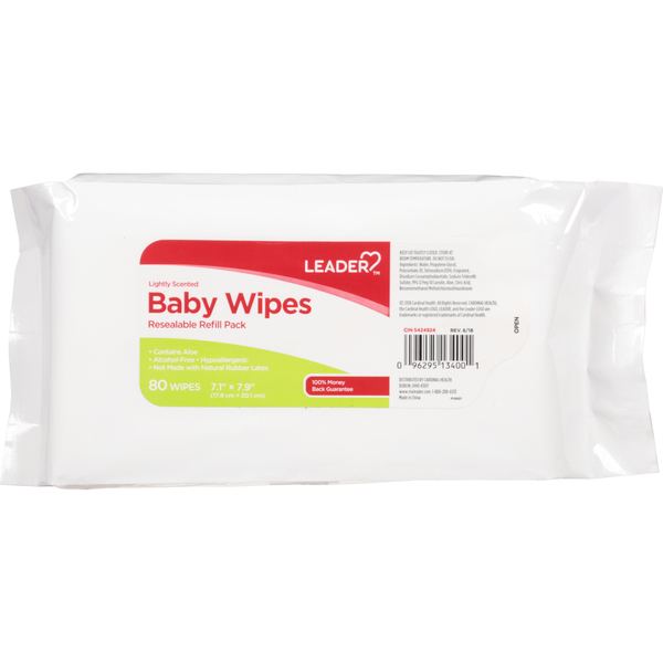 Image for Leader Baby Wipes, Lightly Scented, Resealable, Refill Pack, 80ea from PAX PHARMACY